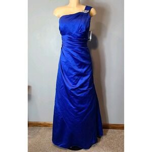 NWT DAVID'S BRIDAL Womens‎ One Shoulder Satin Prom Dress Gown Size 10 Jewel Blue